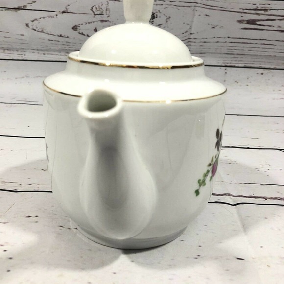 Vintage Tea Pot White & Pink Rose Porcelain - Picture 4 of 10